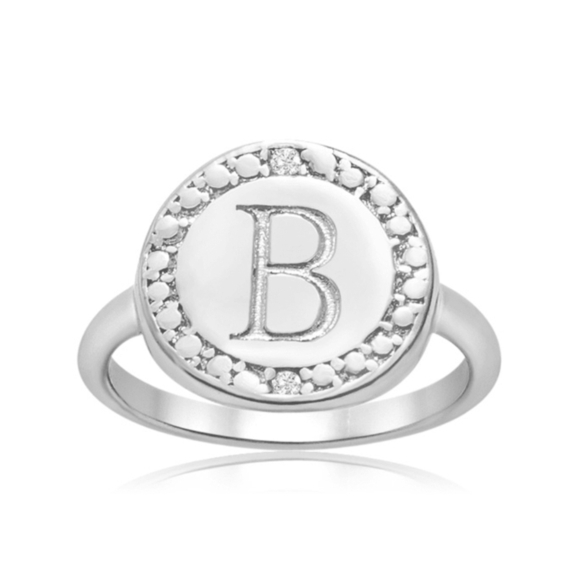 Silver Monogram Ring - B - 925 Sterling SILVER - Picture 4 of 4